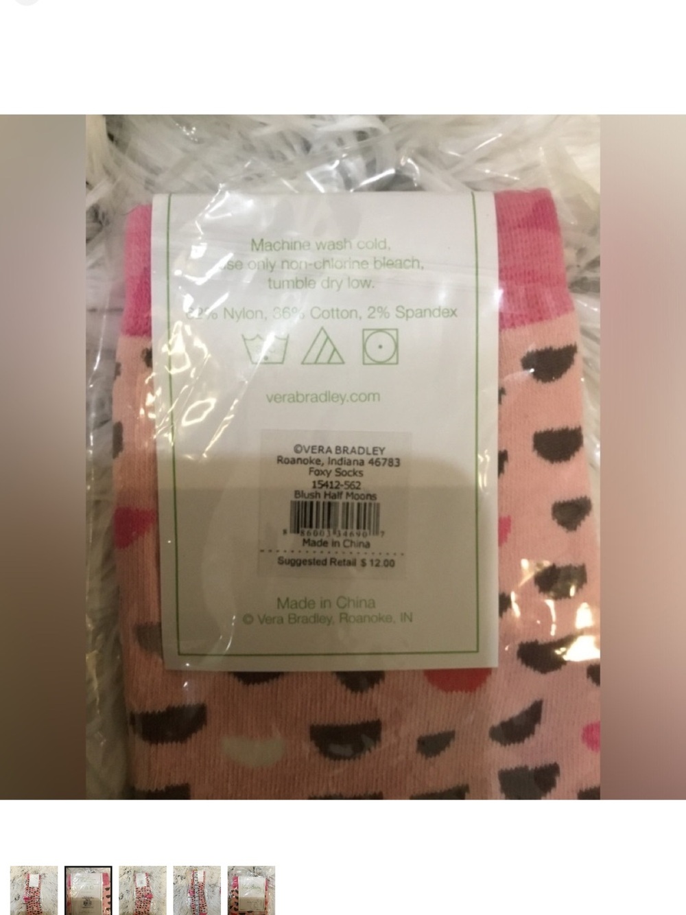 Vera Bradley Foxy Socks Blush Half Moons Pink One Size Fits Most NWT - Picture 8 of 9